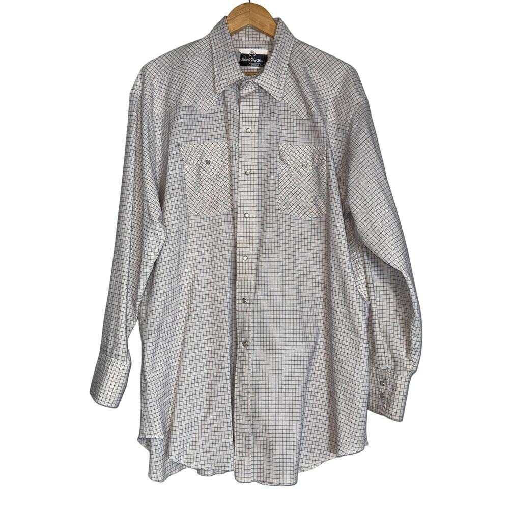 Ranch and Town Western Pearl Snap White Plaid Grid Button Cowboy Shirt Mens 3XL
